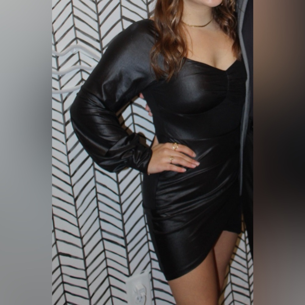 Black long sleeve leather wrap dress - worn once